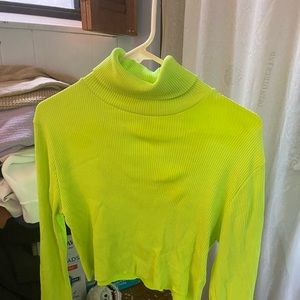 ZARA cropped neon green turtle neck sweater